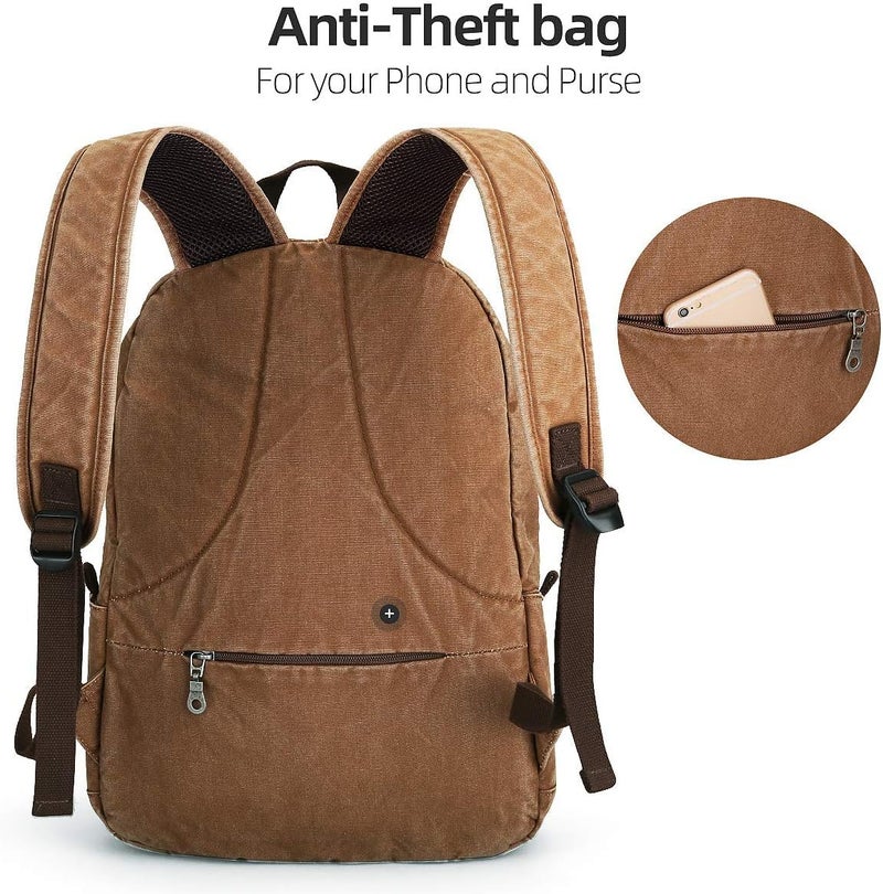 Muzee Muzze Canvas Backpack for Women and Men, Lightweight Classic Laptop Backpack with USB Charging Port for School, Travel and Daily Use, Khaki - Image 4